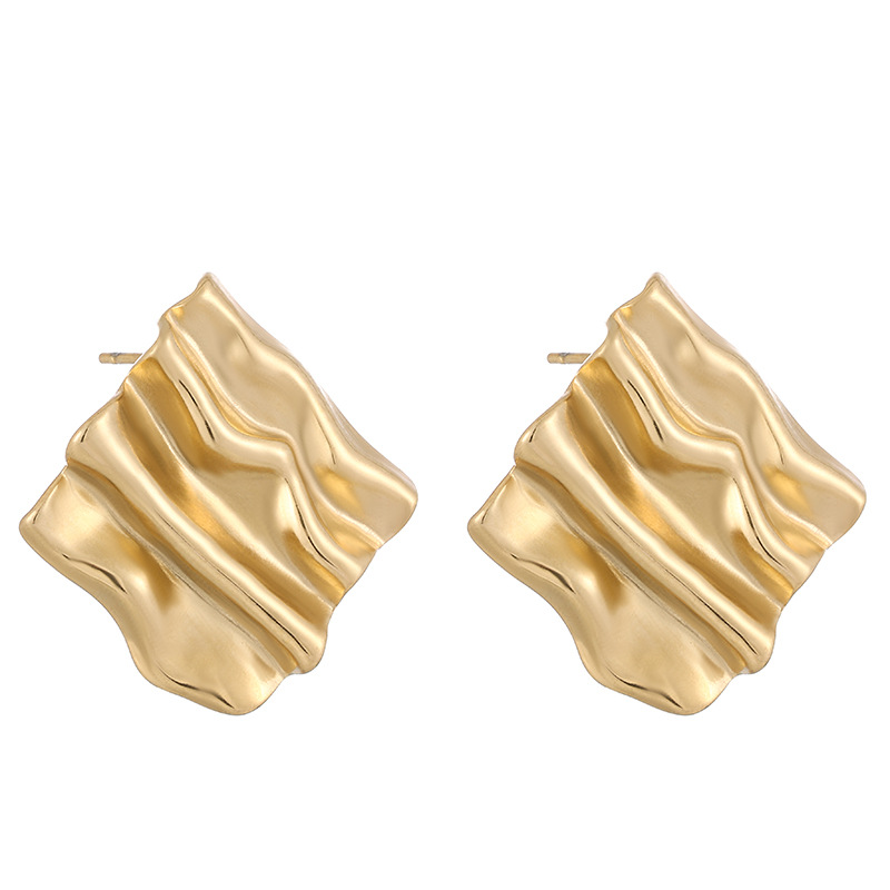 Vintage Small Rectangular Pleated Stud Earrings - Retro Style Jewelry - Image 5