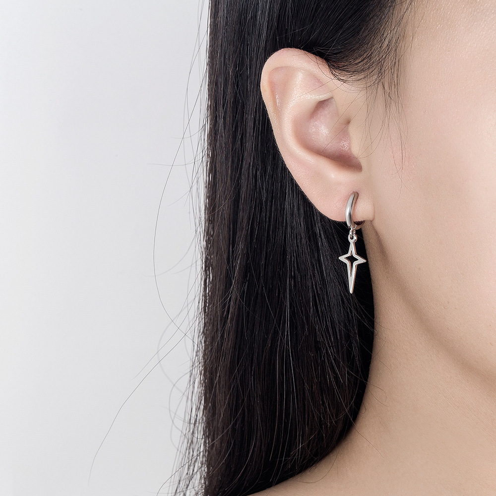 Elegant Simple Star Earrings - Small Circle and Cross Design