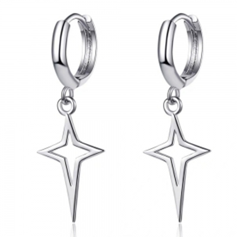 Elegant Simple Star Earrings - Small Circle and Cross Design - Image 2