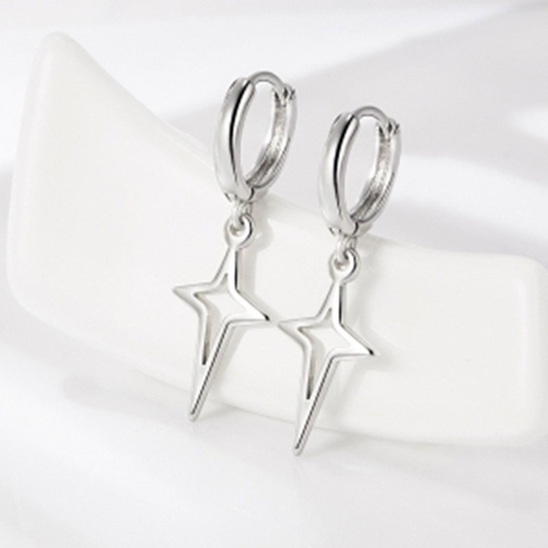 Elegant Simple Star Earrings - Small Circle and Cross Design - Image 3