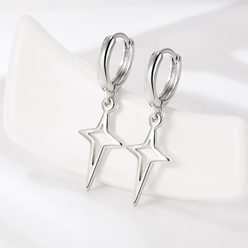 Elegant Simple Star Earrings - Small Circle and Cross Design - Image 4