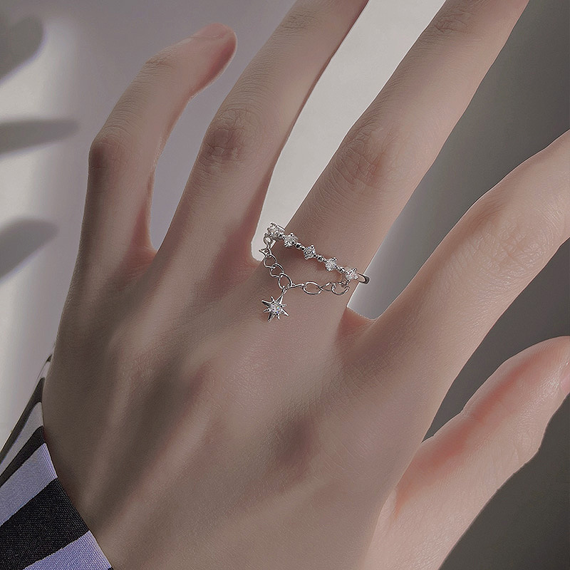 925 Silver Meteor Double Layer Chain Ring for Women - Elegant Light Luxury Accessory
