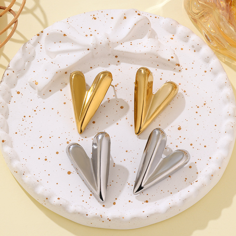 Stylish Love Heart Earrings in Stainless Steel - Simple Fashion Design - Image 2