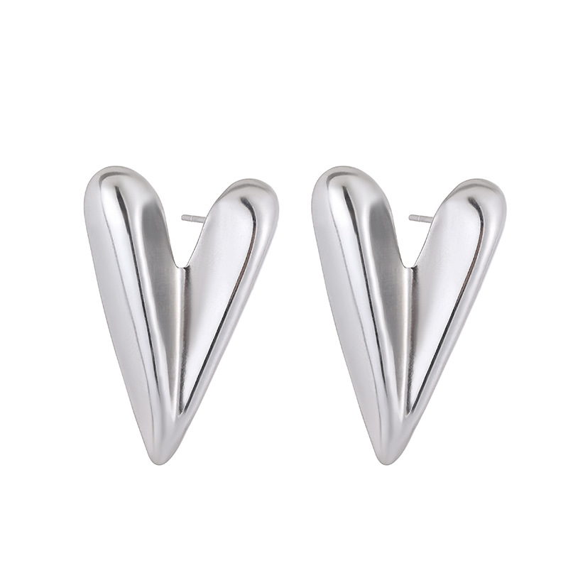 Stylish Love Heart Earrings in Stainless Steel - Simple Fashion Design - Image 3