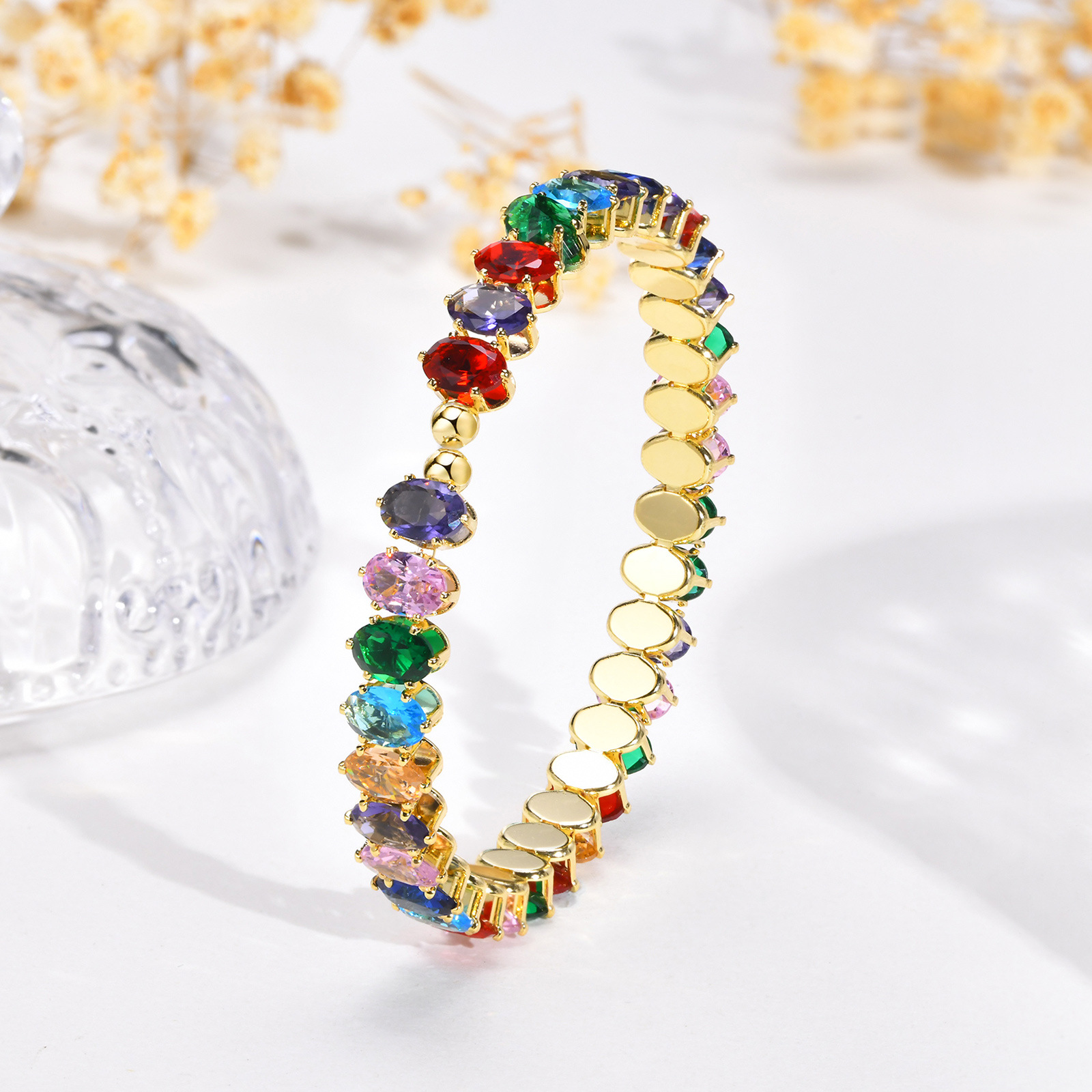 Vibrant Women's Oval Zircon Bracelet - Fashionable Colorful Accessory - Image 11