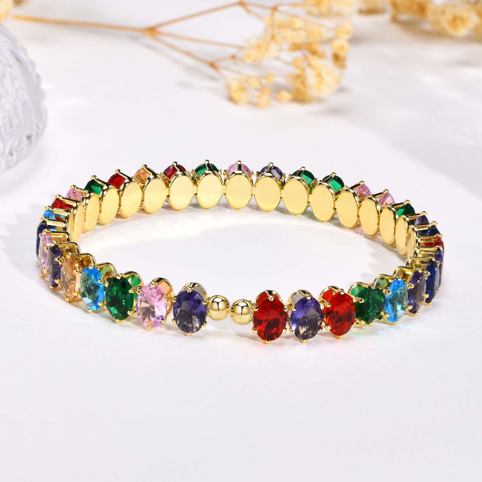 Vibrant Women's Oval Zircon Bracelet - Fashionable Colorful Accessory - Image 20