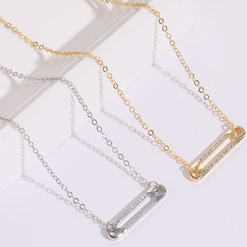 Personalized 14k Necklace with Versatile Pin Zircon Pendant Clip Design - Image 6