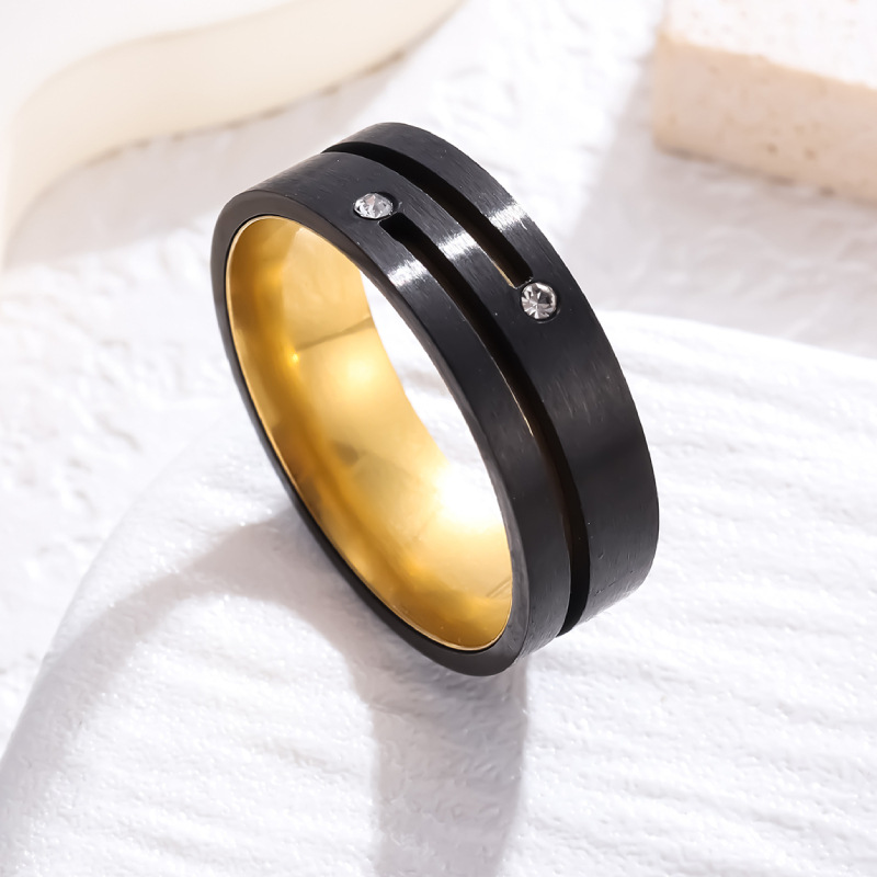 Two-Color Vacuum Plating Matte Finish Diamond-Studded Ring