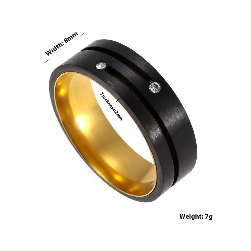 Two-Color Vacuum Plating Matte Finish Diamond-Studded Ring - Image 5