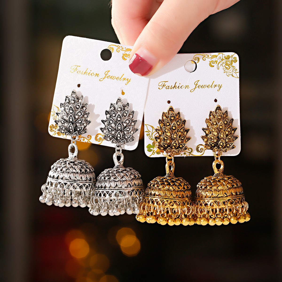 Vintage Fashion Bell Tassel Earrings from Thailand and India - Unique Style - Image 2