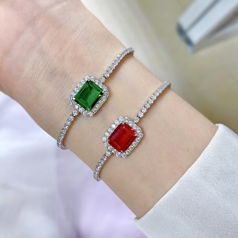 S925 Sterling Silver 810 Emerald Bracelet with Stunning Synthetic Gemstones