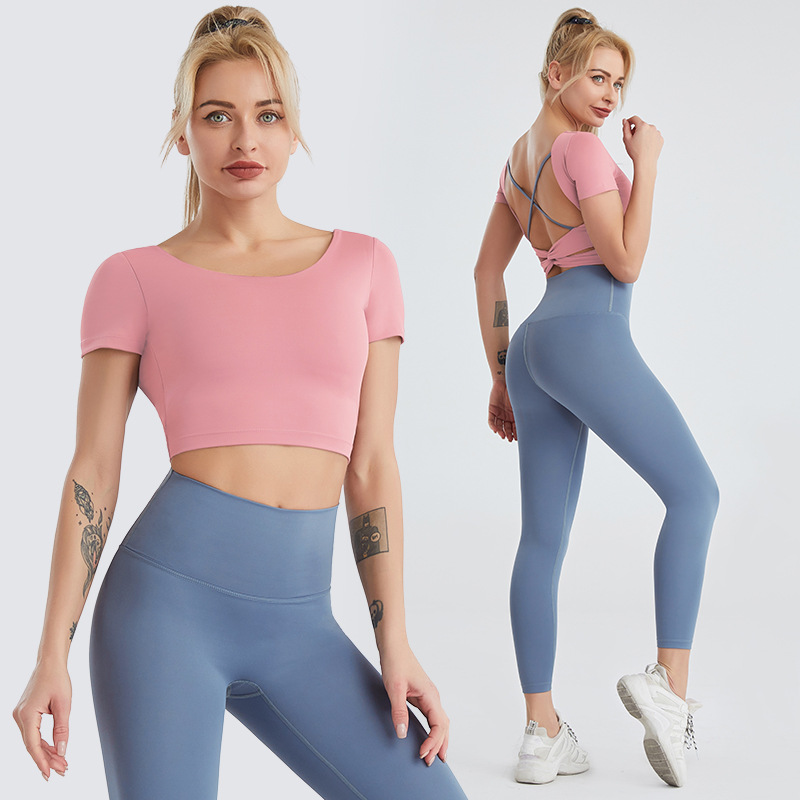 Yoga Wear Women's Nude Sexy Beauty Back Fitness Top & High-Waist Leggings Set - Two-Piece Activewear - Image 2