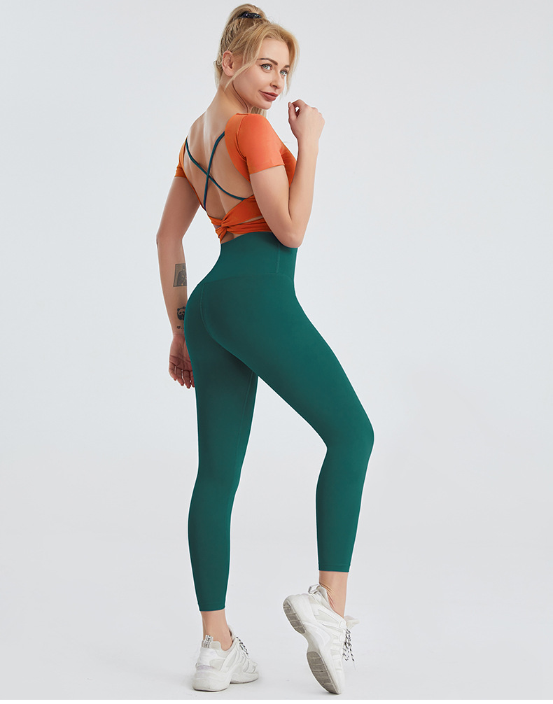 Yoga Wear Women's Nude Sexy Beauty Back Fitness Top & High-Waist Leggings Set - Two-Piece Activewear - Image 5