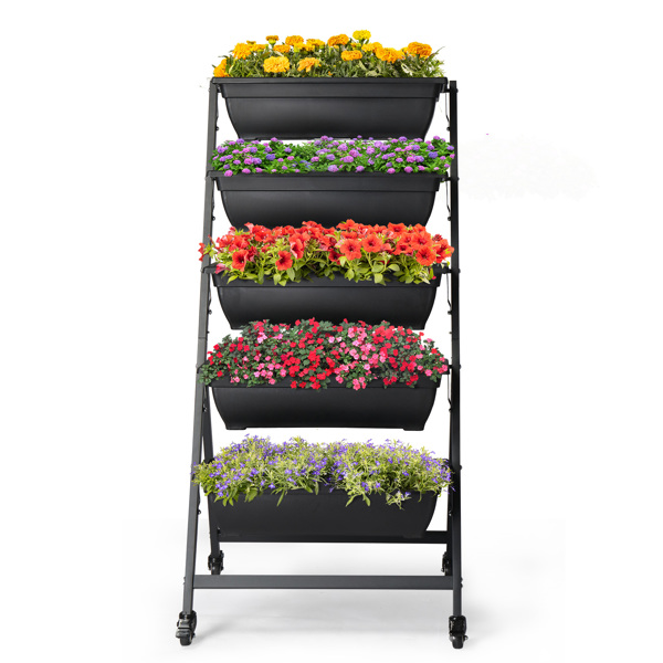 5-Layer Black PE Planter Pot with Wheels - 65x60x130cm for Easy Mobility - Image 11