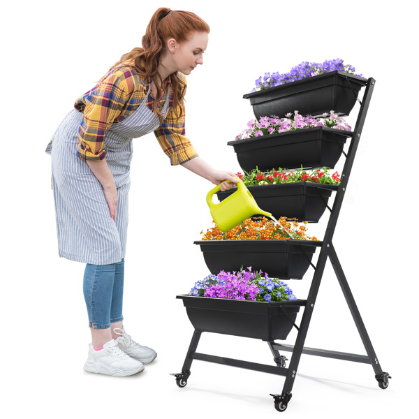 5-Layer Black PE Planter Pot with Wheels - 65x60x130cm for Easy Mobility - Image 14