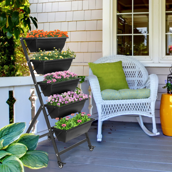 5-Layer Black PE Planter Pot with Wheels - 65x60x130cm for Easy Mobility - Image 16