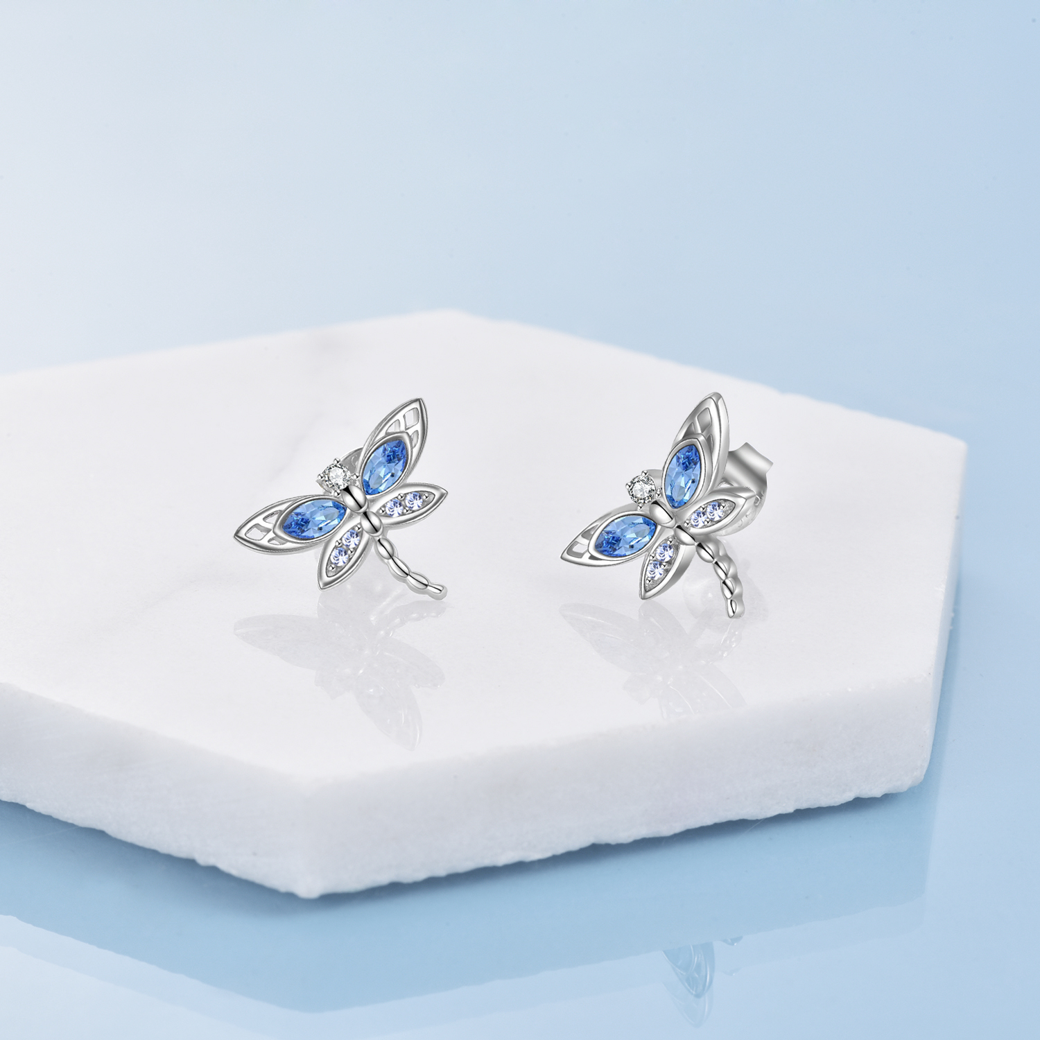 925 Sterling Silver Crystal Dragonfly Stud Earrings - Elegant Jewelry for Every Occasion - Image 2