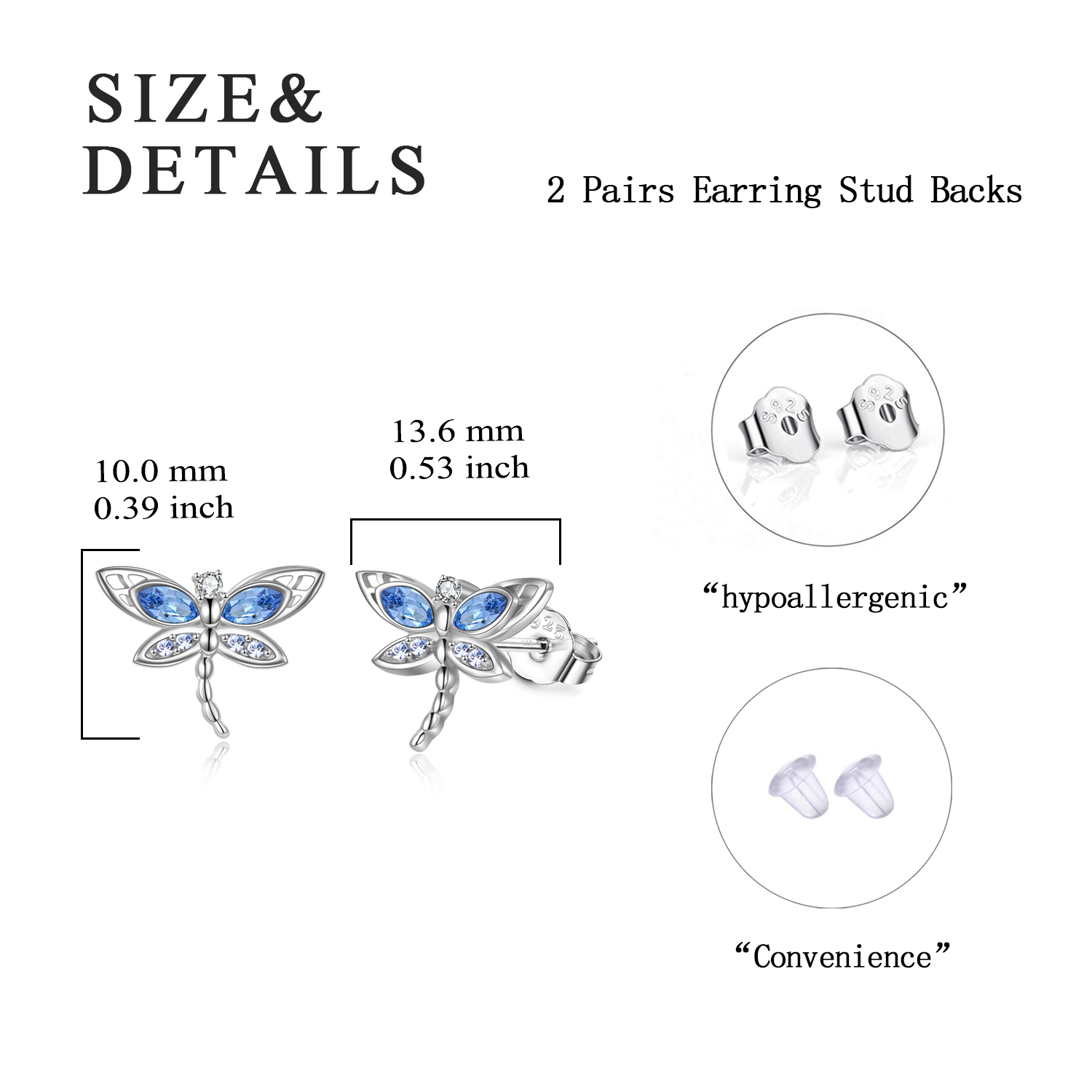925 Sterling Silver Crystal Dragonfly Stud Earrings - Elegant Jewelry for Every Occasion - Image 5