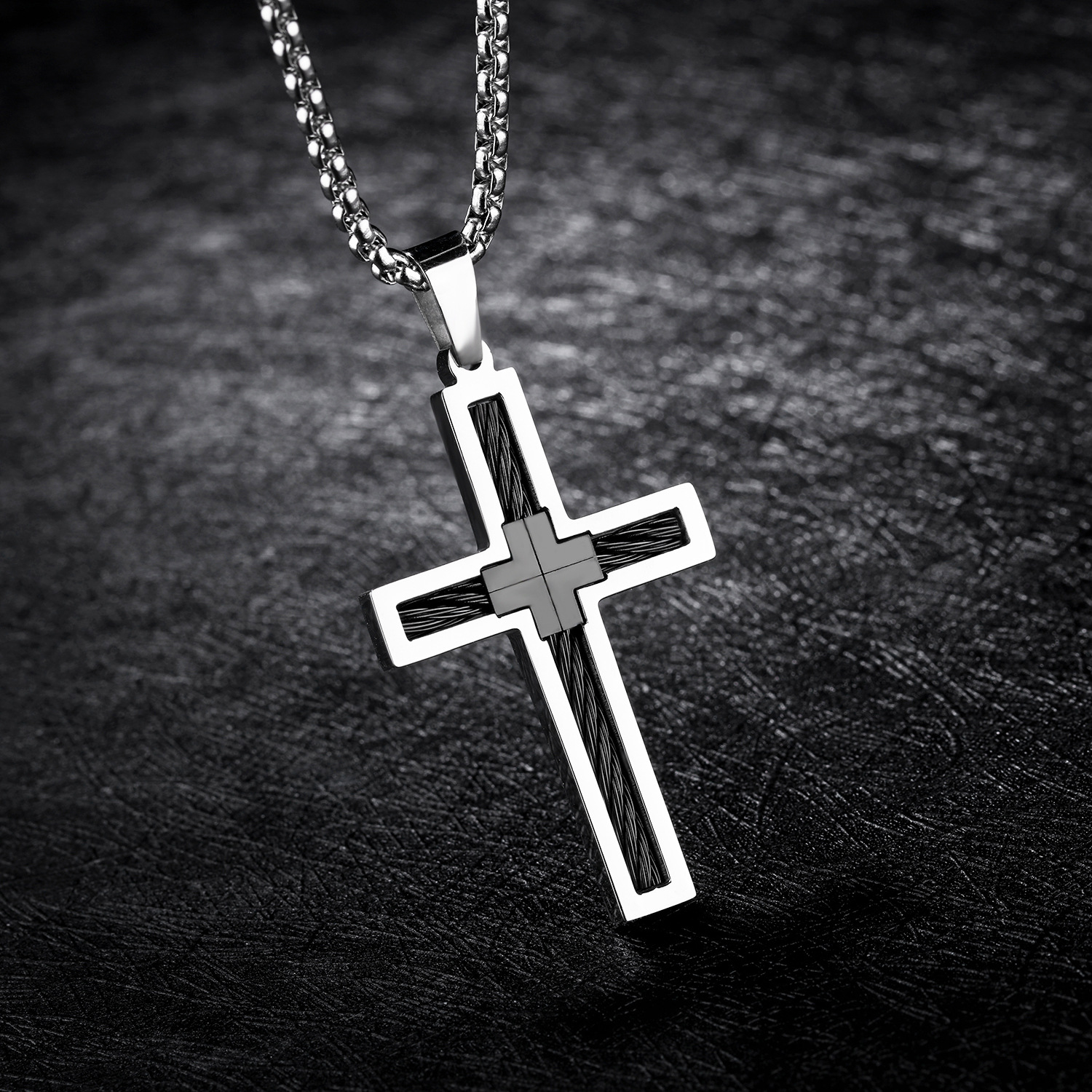 Titanium Steel Wire Cross Necklace for Men - Stylish & Durable Design - Image 2