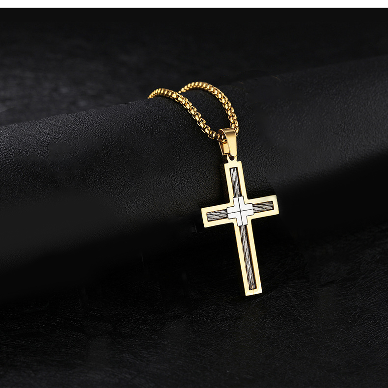 Titanium Steel Wire Cross Necklace for Men - Stylish & Durable Design - Image 5