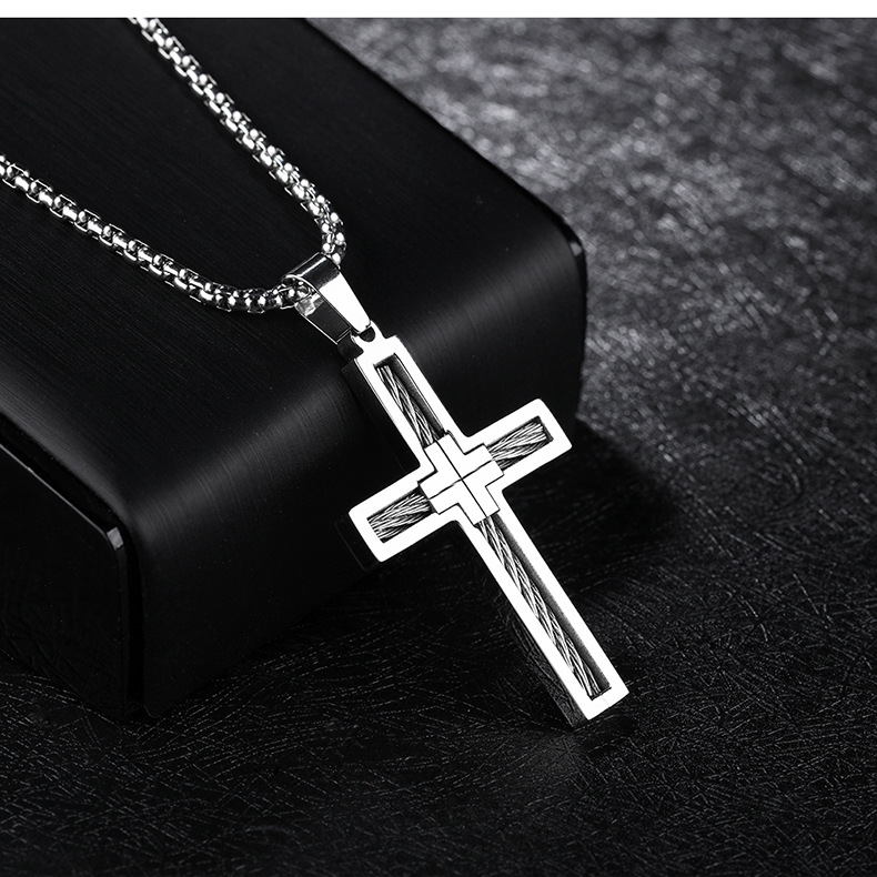 Titanium Steel Wire Cross Necklace for Men - Stylish & Durable Design - Image 7