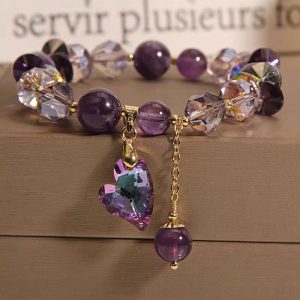Elegant Purple Heart Crystal Bracelet - Natural Amethyst Fashion Jewelry