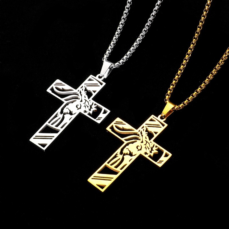 Stylish Stainless Steel Hollow Cross Pendant Necklace - Durable Titanium Steel - Image 3