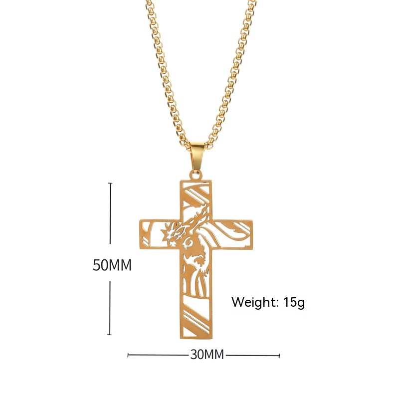 Stylish Stainless Steel Hollow Cross Pendant Necklace - Durable Titanium Steel - Image 5