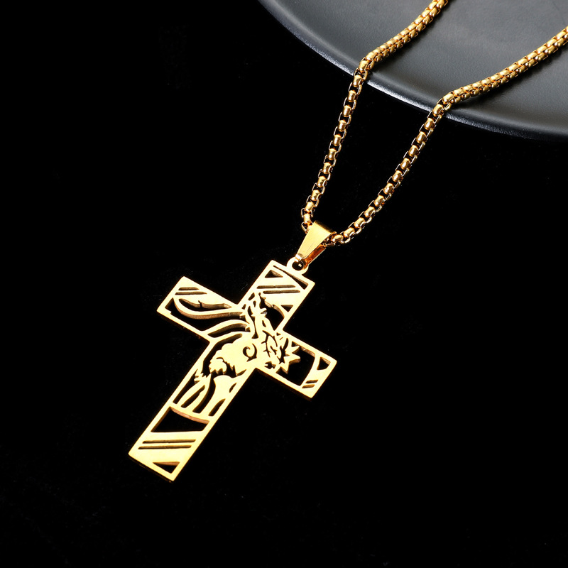 Stylish Stainless Steel Hollow Cross Pendant Necklace - Durable Titanium Steel - Image 7
