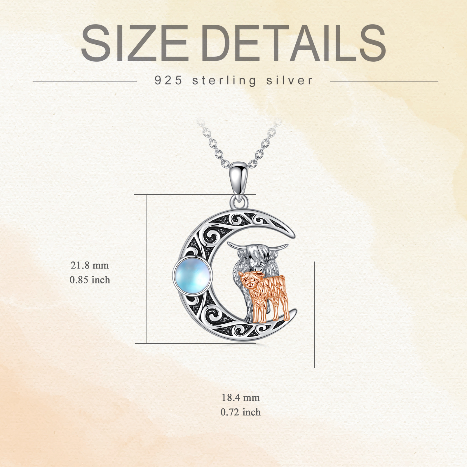 Mother Kids Highland Cow Moon 925 Sterling Silver Necklace Featuring Moonstone - Image 4