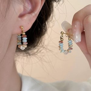 Vibrant Color Dopamine Shoushan Stone Pearl Earrings for Stylish Elegance