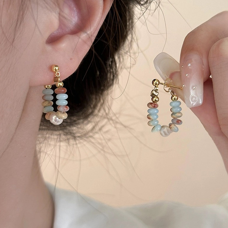 Vibrant Color Dopamine Shoushan Stone Pearl Earrings for Stylish Elegance
