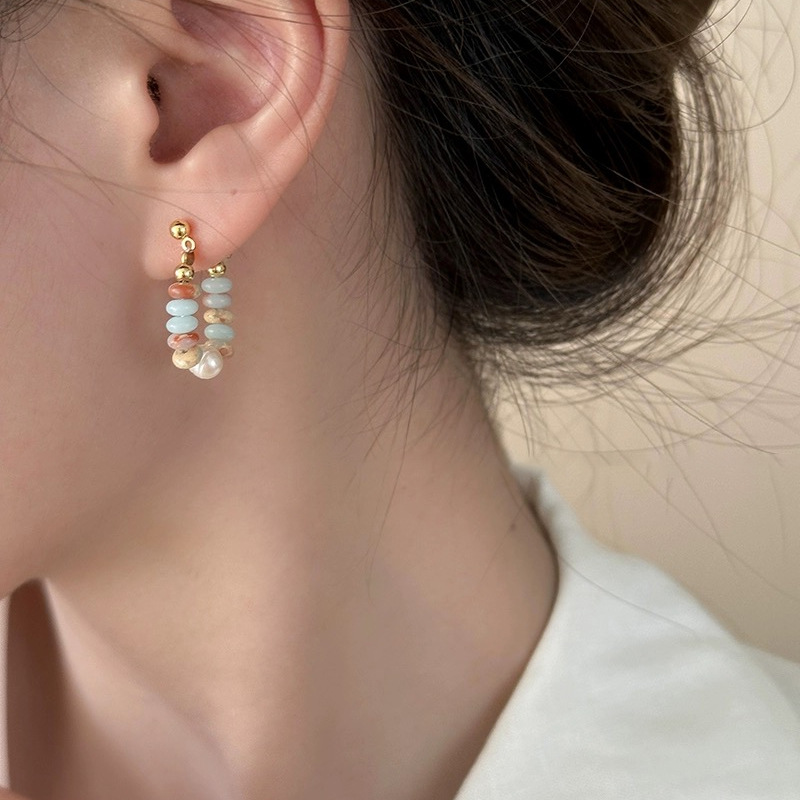 Vibrant Color Dopamine Shoushan Stone Pearl Earrings for Stylish Elegance - Image 2