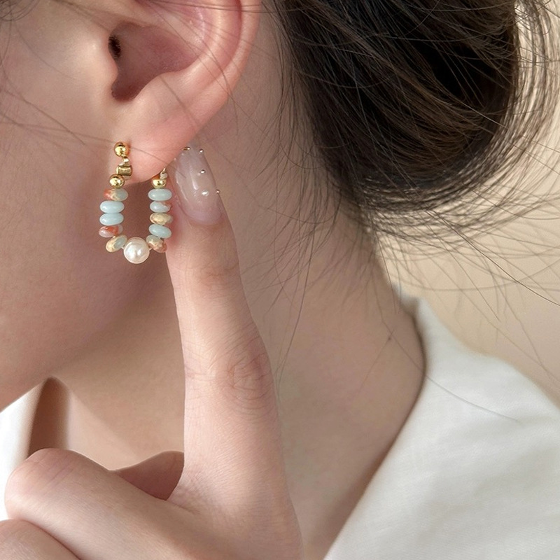 Vibrant Color Dopamine Shoushan Stone Pearl Earrings for Stylish Elegance - Image 4