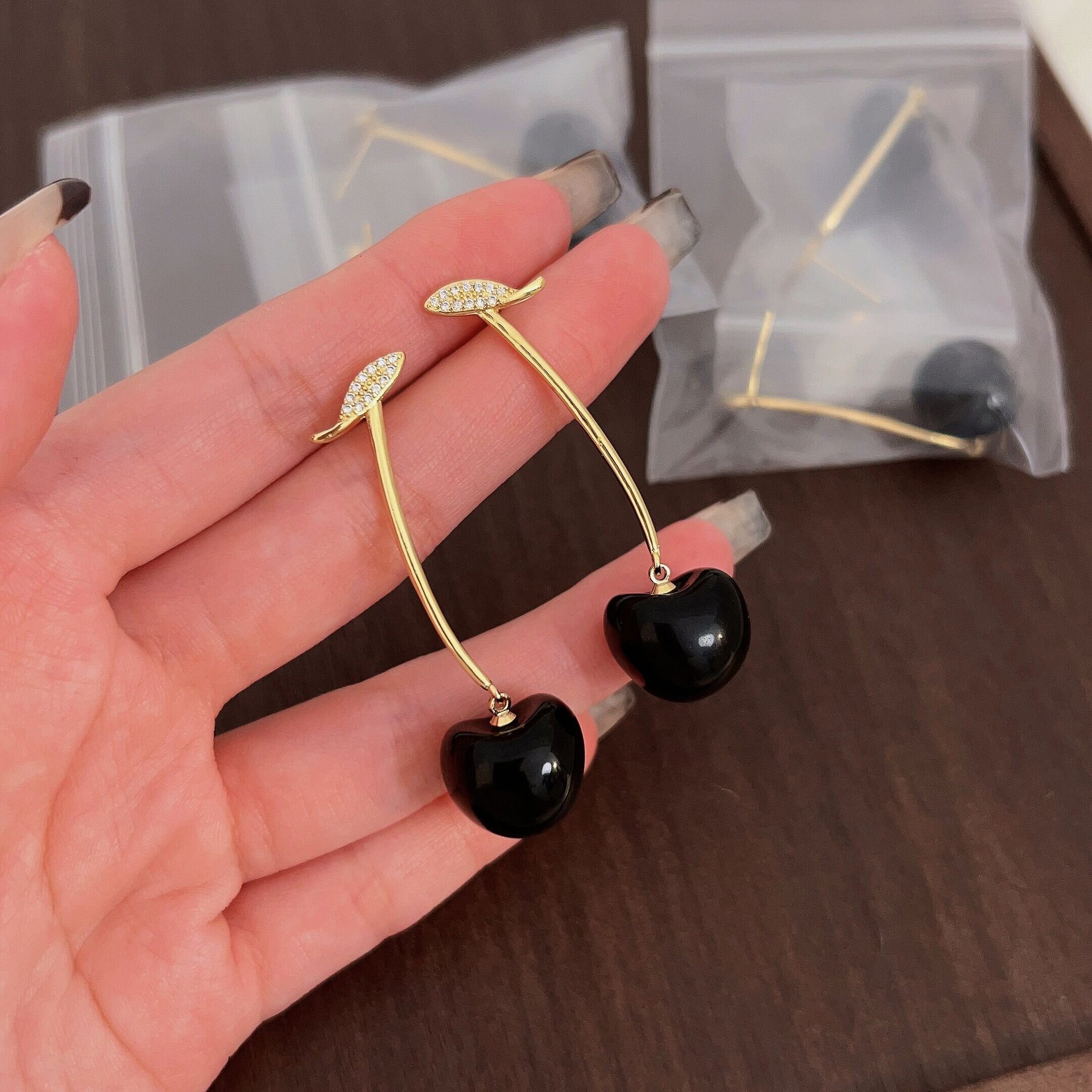Charming Sweet Black Red Cherry Earrings for Stylish Elegance - Image 2