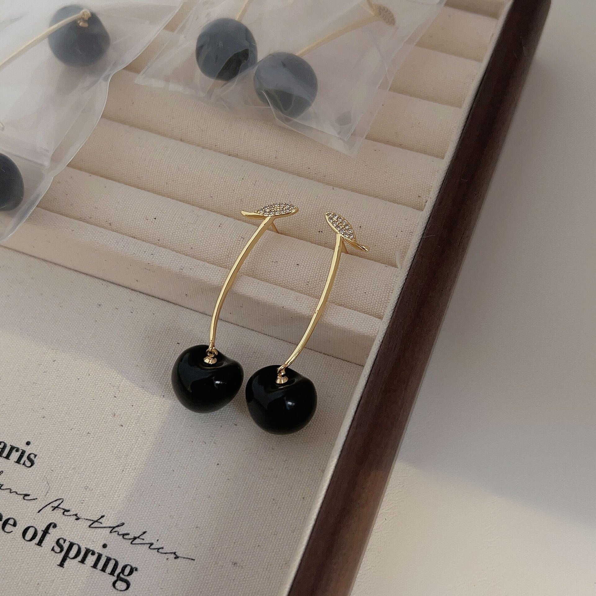 Charming Sweet Black Red Cherry Earrings for Stylish Elegance - Image 3