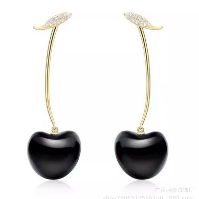 Charming Sweet Black Red Cherry Earrings for Stylish Elegance - Image 5