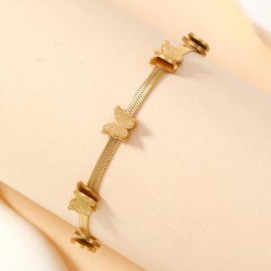 Durable Titanium Steel Bracelet for Women - Non-fading Double Butterfly Design