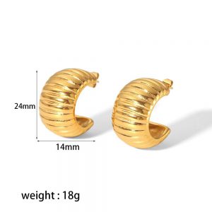18K Stainless Steel C-Shaped Earrings with Wide Stripe Design - Elegant & Stylish
