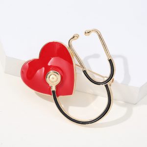 Gold Stethoscope Brooches - Romantic Jewelry Lapel Pins for Parties & Events