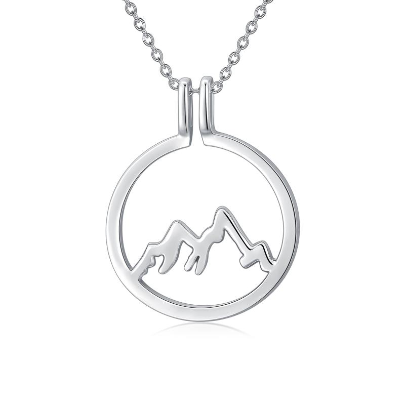 925 Sterling Silver Mountain Ring Holder Pendant Necklace - Round Shape Design
