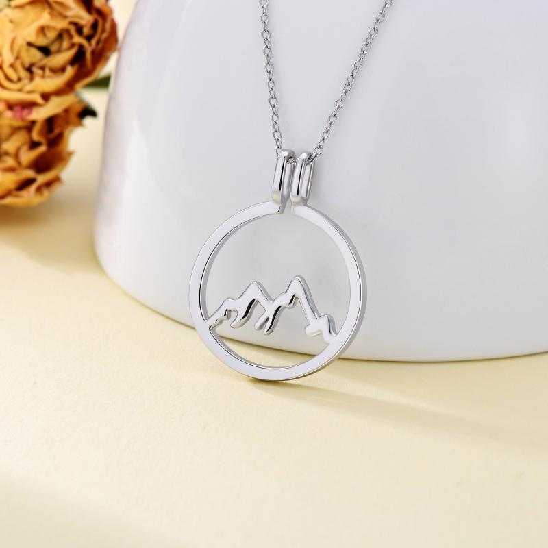 925 Sterling Silver Mountain Ring Holder Pendant Necklace - Round Shape Design - Image 2