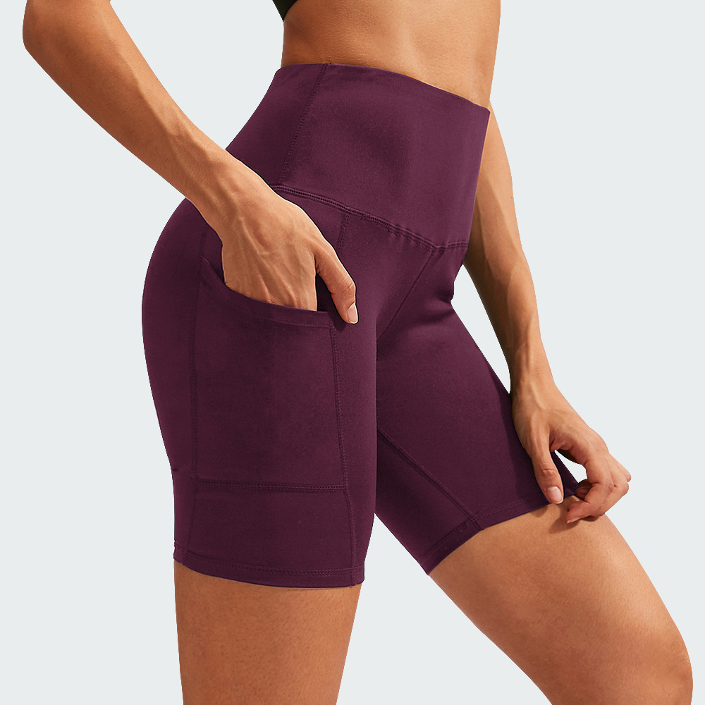 Women's High Waist Yoga Shorts with Diagonal Pocket - Quick-Drying Running Tights for Stretch Fitness Training - Image 3