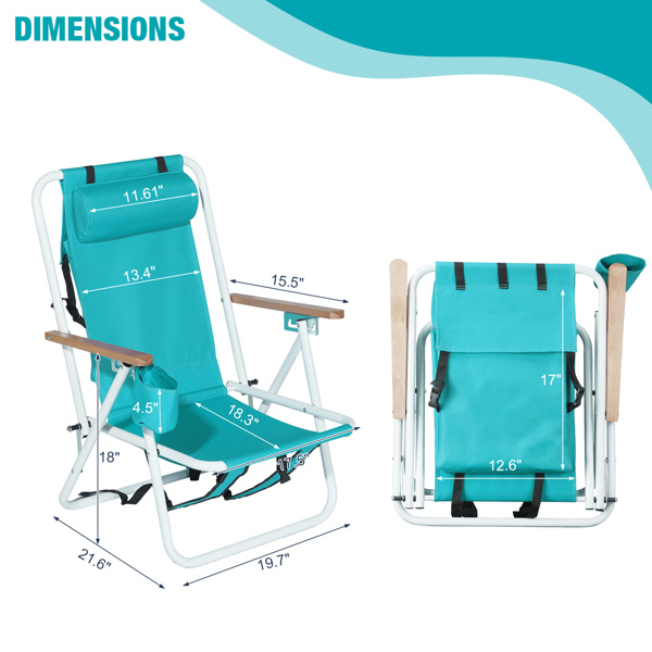2-Pack Mint Green Beach Chair 23X21.7X31.5in - Perfect for Summer Relaxation - Image 15