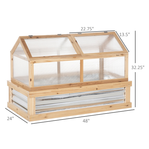 Outsunny Wooden Raised Garden Bed with Polycarbonate Greenhouse, 48 X 24 X 32, Flower Planter Cold Frame Protection, Natural - Image 7
