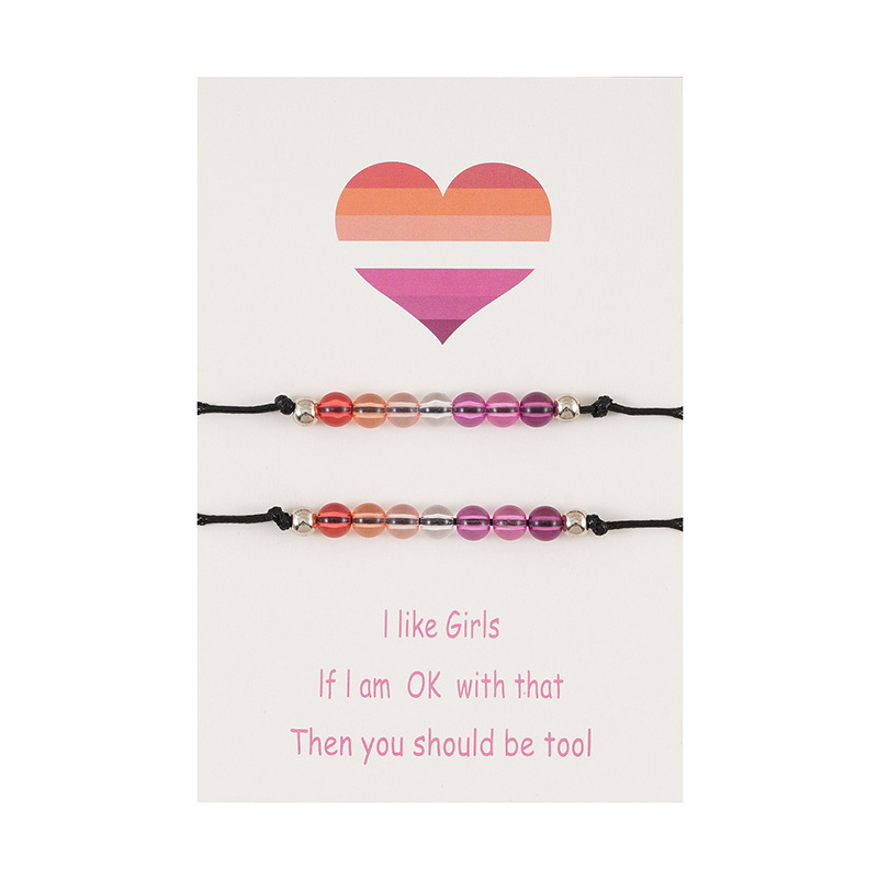Vibrant Beaded Bisexual Couple Bracelet - Adjustable Acrylic Ball Weave for Women - Image 4