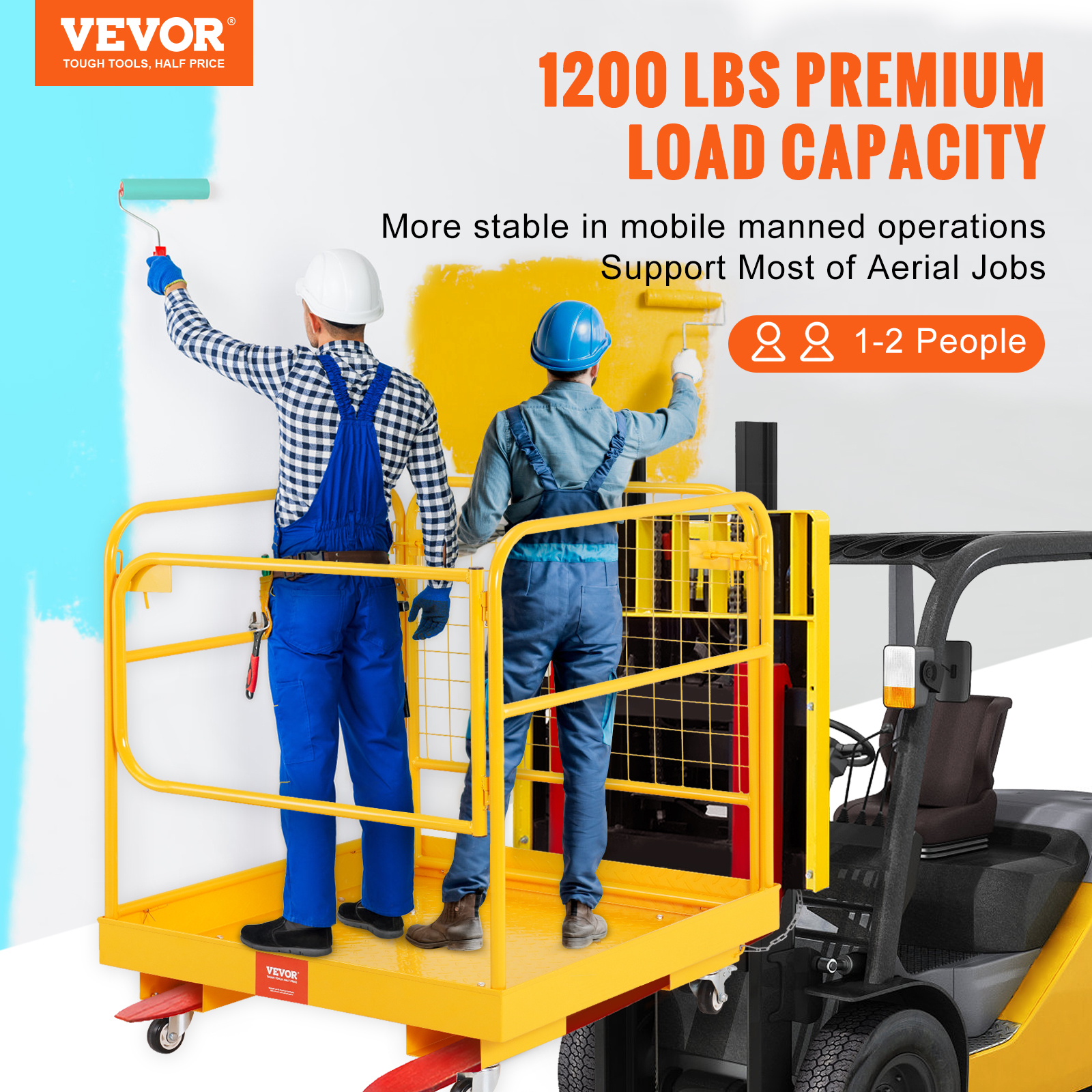 VEVOR Forklift Safety Cage - 1200 Lbs Capacity, 36x36 Folding Work Platform with Lockable Swivel Wheels, Drain Hole & Device Chain, Supports 1-2 Adults for Aerial Work - Image 2