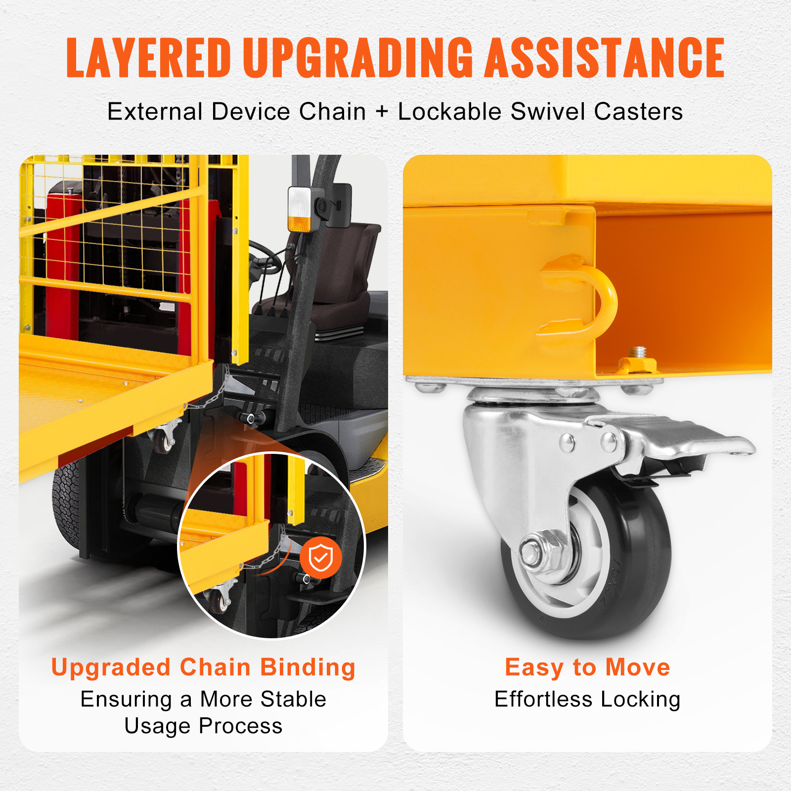 VEVOR Forklift Safety Cage - 1200 Lbs Capacity, 36x36 Folding Work Platform with Lockable Swivel Wheels, Drain Hole & Device Chain, Supports 1-2 Adults for Aerial Work - Image 4