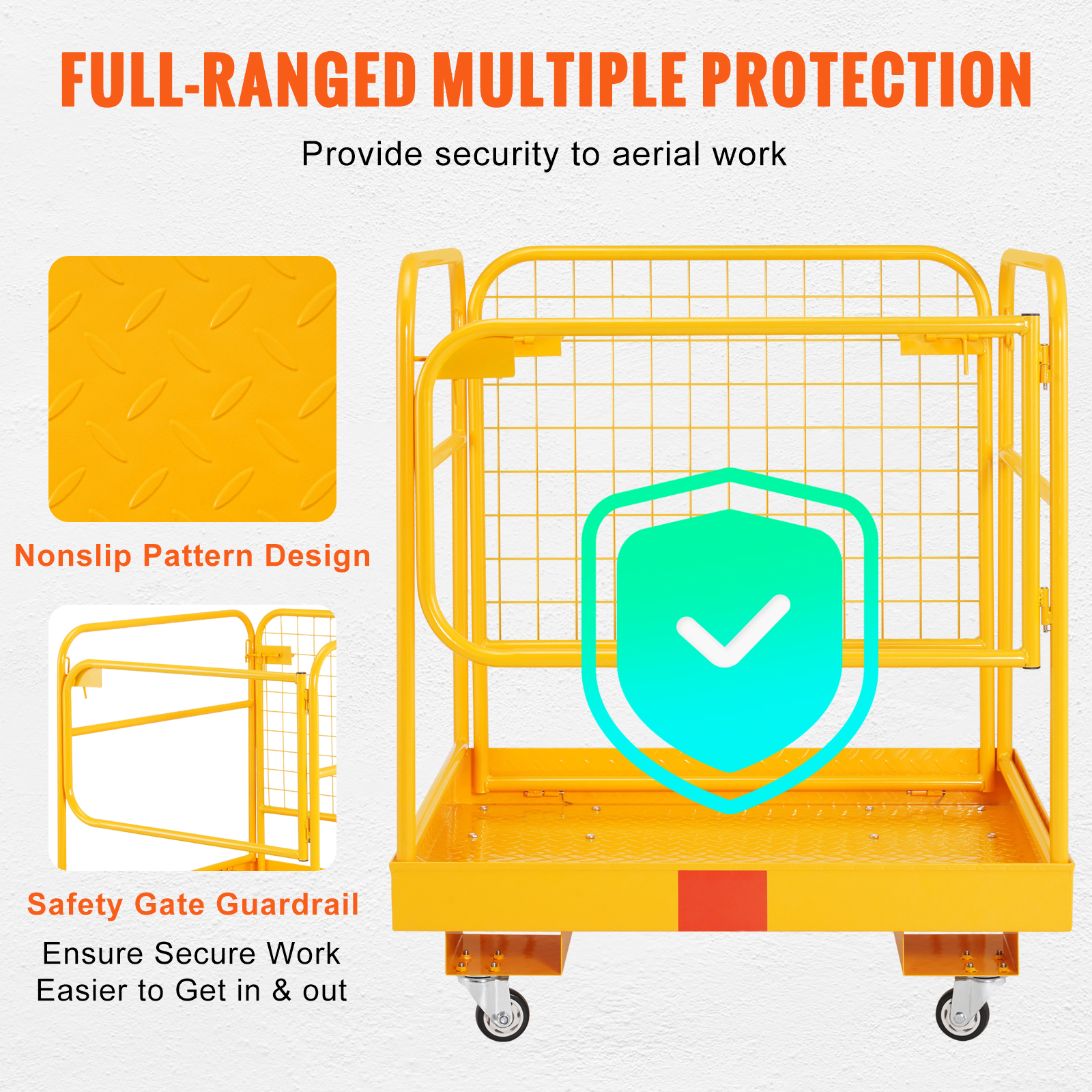 VEVOR Forklift Safety Cage - 1200 Lbs Capacity, 36x36 Folding Work Platform with Lockable Swivel Wheels, Drain Hole & Device Chain, Supports 1-2 Adults for Aerial Work - Image 7