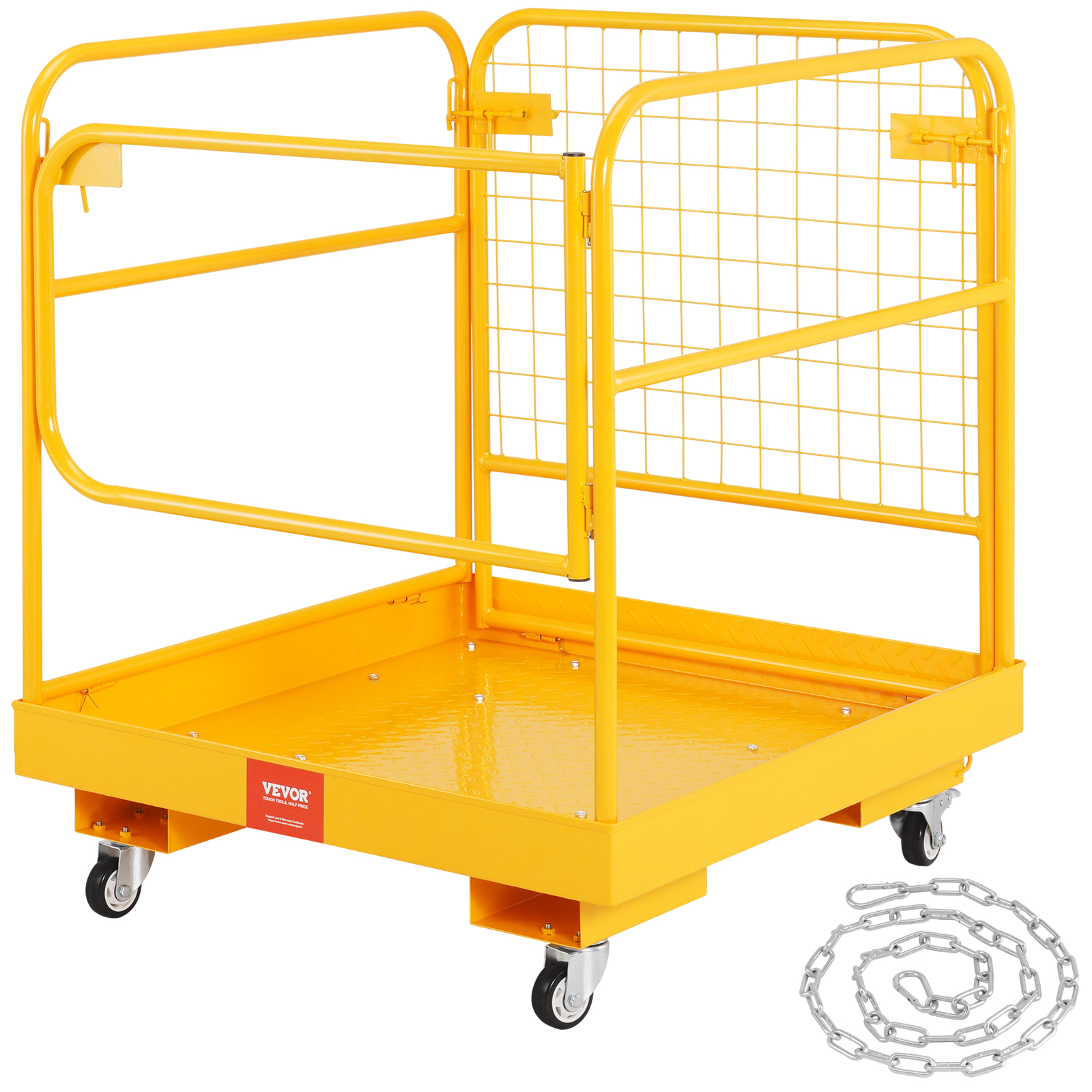 VEVOR Forklift Safety Cage - 1200 Lbs Capacity, 36x36 Folding Work Platform with Lockable Swivel Wheels, Drain Hole & Device Chain, Supports 1-2 Adults for Aerial Work - Image 8